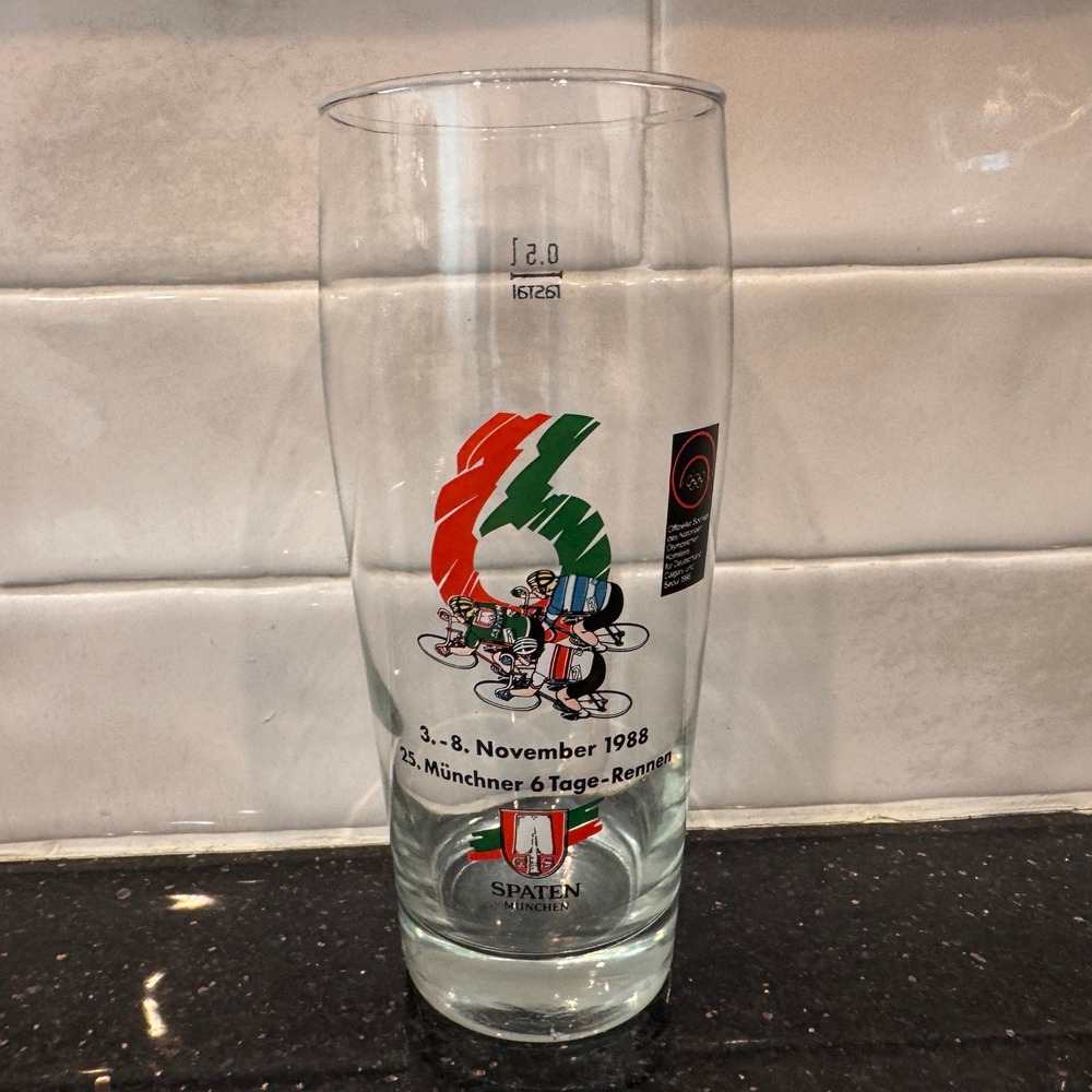 Vintage 1988 Spaten Munchen 6 Tage-Rennen Cycling Beer Glass Rastal 0.5L Olympic